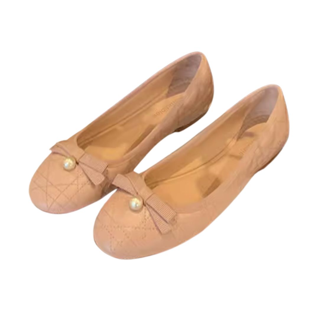 Quilting one point pearl flat pumps ballet shoes キルティング ワンポイントパール付き  フラットパンプス バレーシューズ