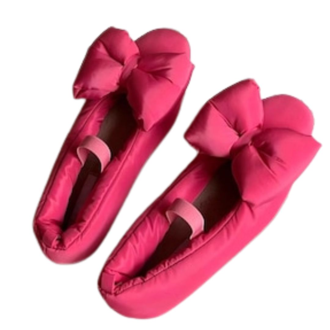 Bow Quilted padded down Flat ballet pumps shoes レディース もこもこ リボン ダウン フラット バレエ  シューズ パンプス