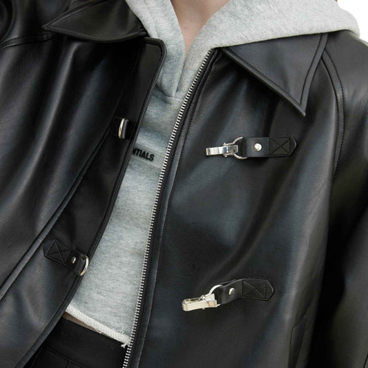 Timeless Elegance | ノーカラー レザージャケット レディース