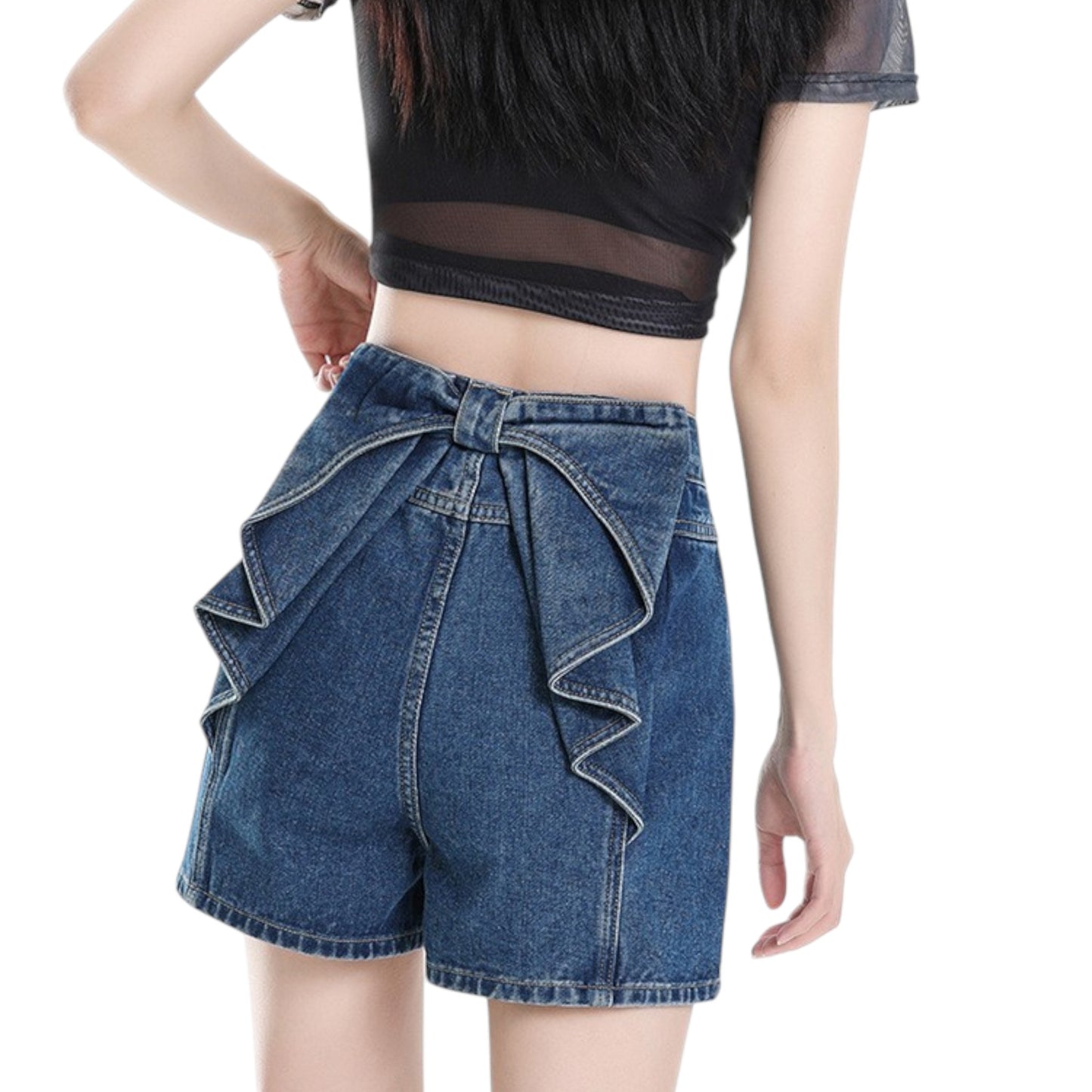 女性 ファッション オシャレ 通販 高級感 リボン ジーンズ ショートパンツ