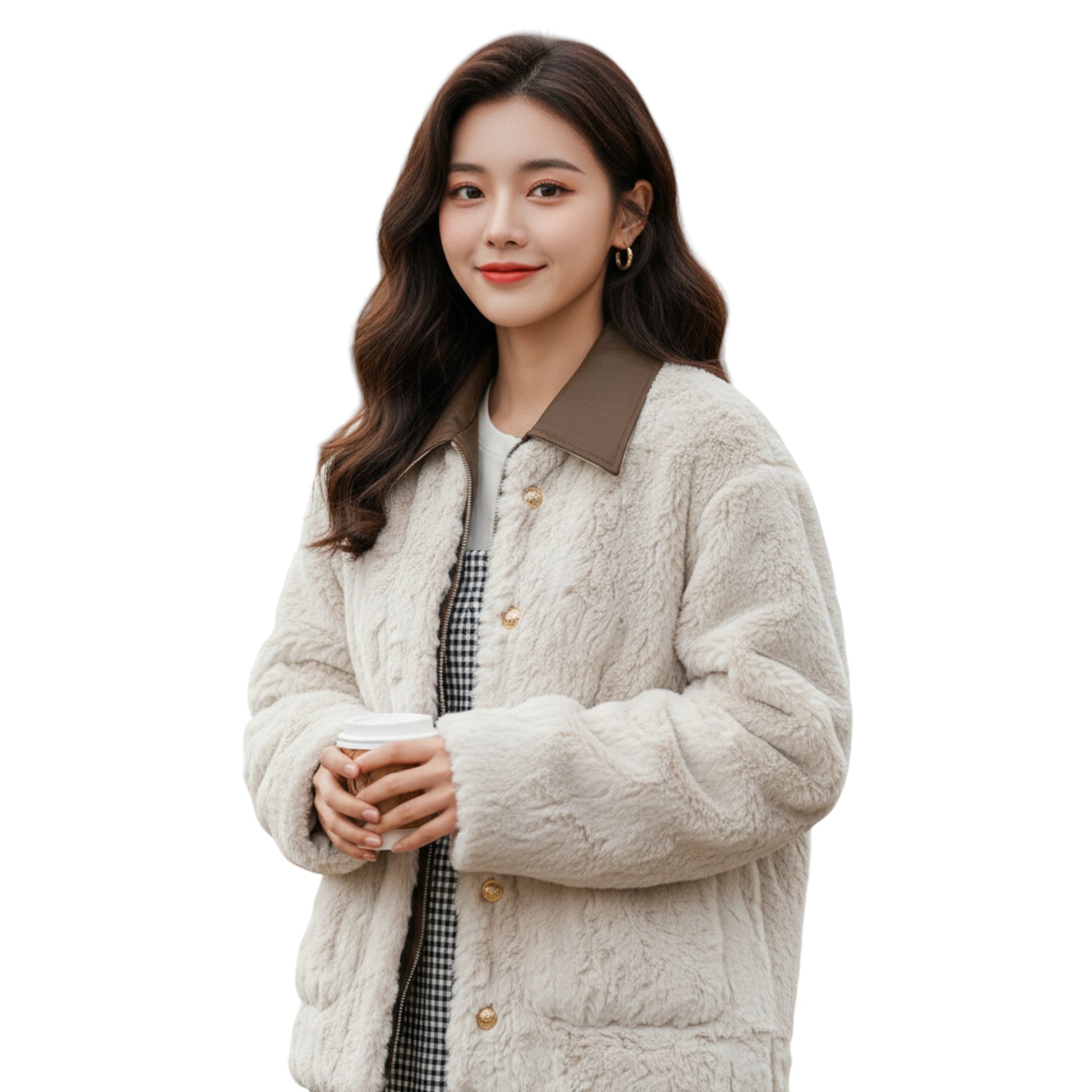 「Premium Sheep Fur Detail - Front Close-up|上質シープファー素材アップ」