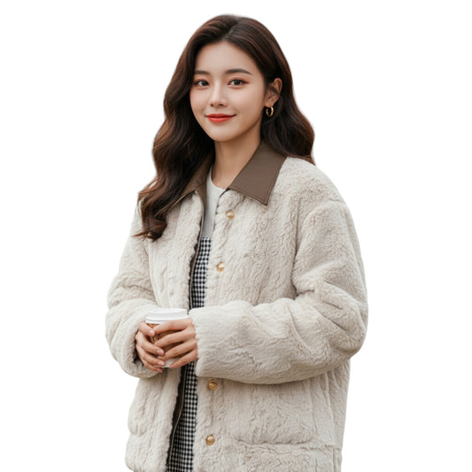 「Premium Sheep Fur Detail - Front Close-up|上質シープファー素材アップ」