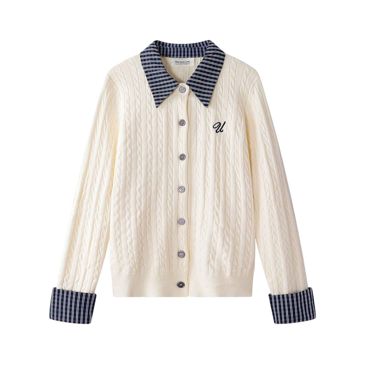 Classic Academia | チェック襟 レイヤード ニットカーディガン
