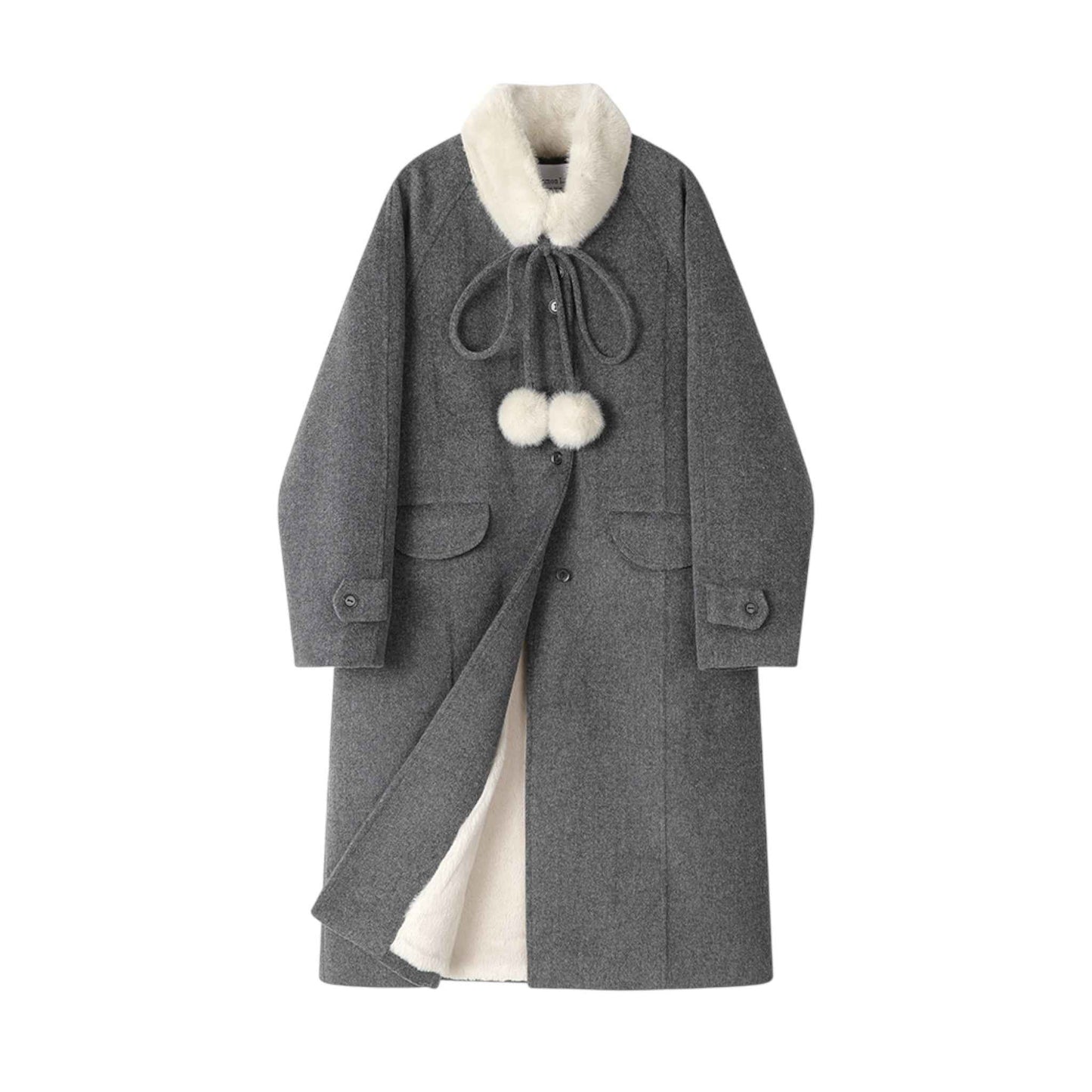 Elegant Hepburn Style Gray Coat - ヘップバーン ロングコート