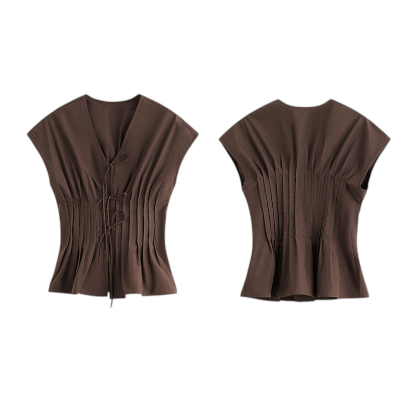 2025 Summer V-Neck Bow Tie Blouse Coffee Brown Office Shirt コーヒーカラー 通勤 シャツ