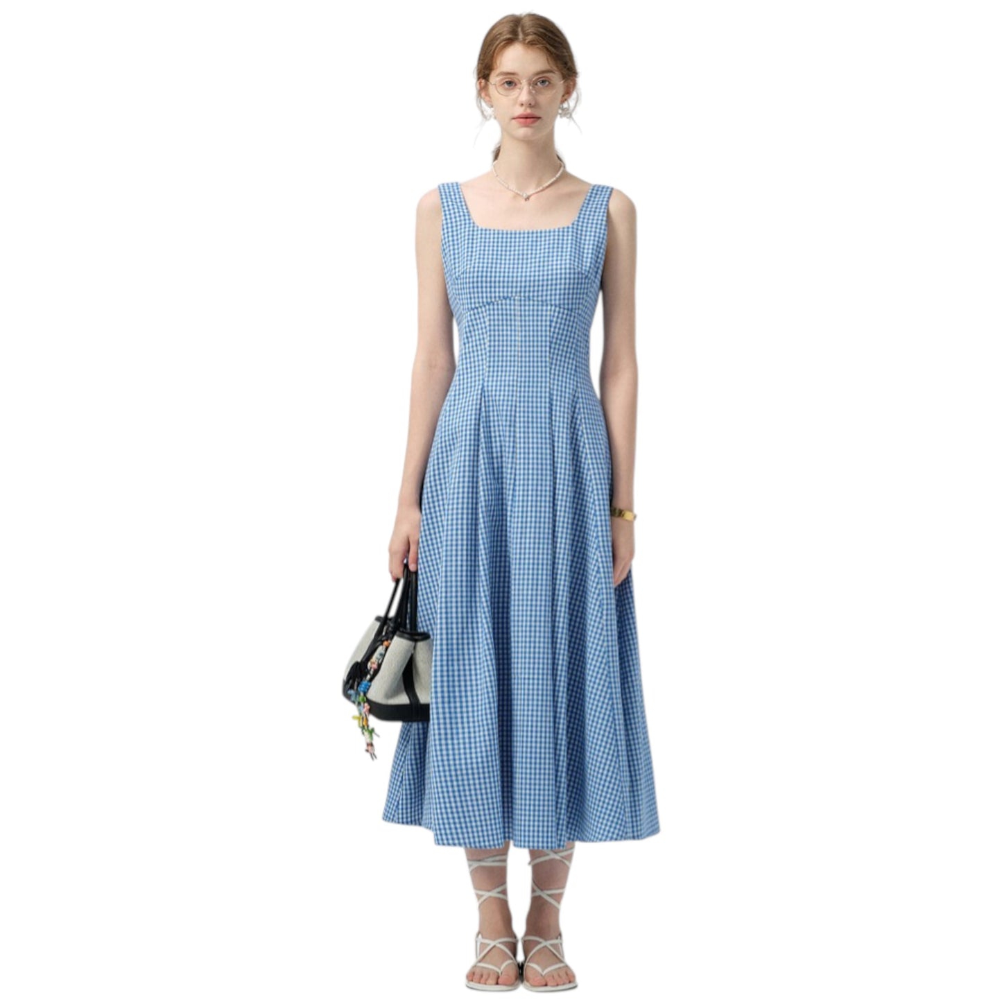 フレンチシック チェック柄サスペンダー ロング ワンピース | French Plaid Dress