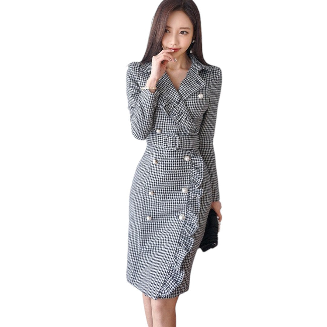 Dress formal houndstooth slim ワンピース フォーマル 千鳥格子 スリム