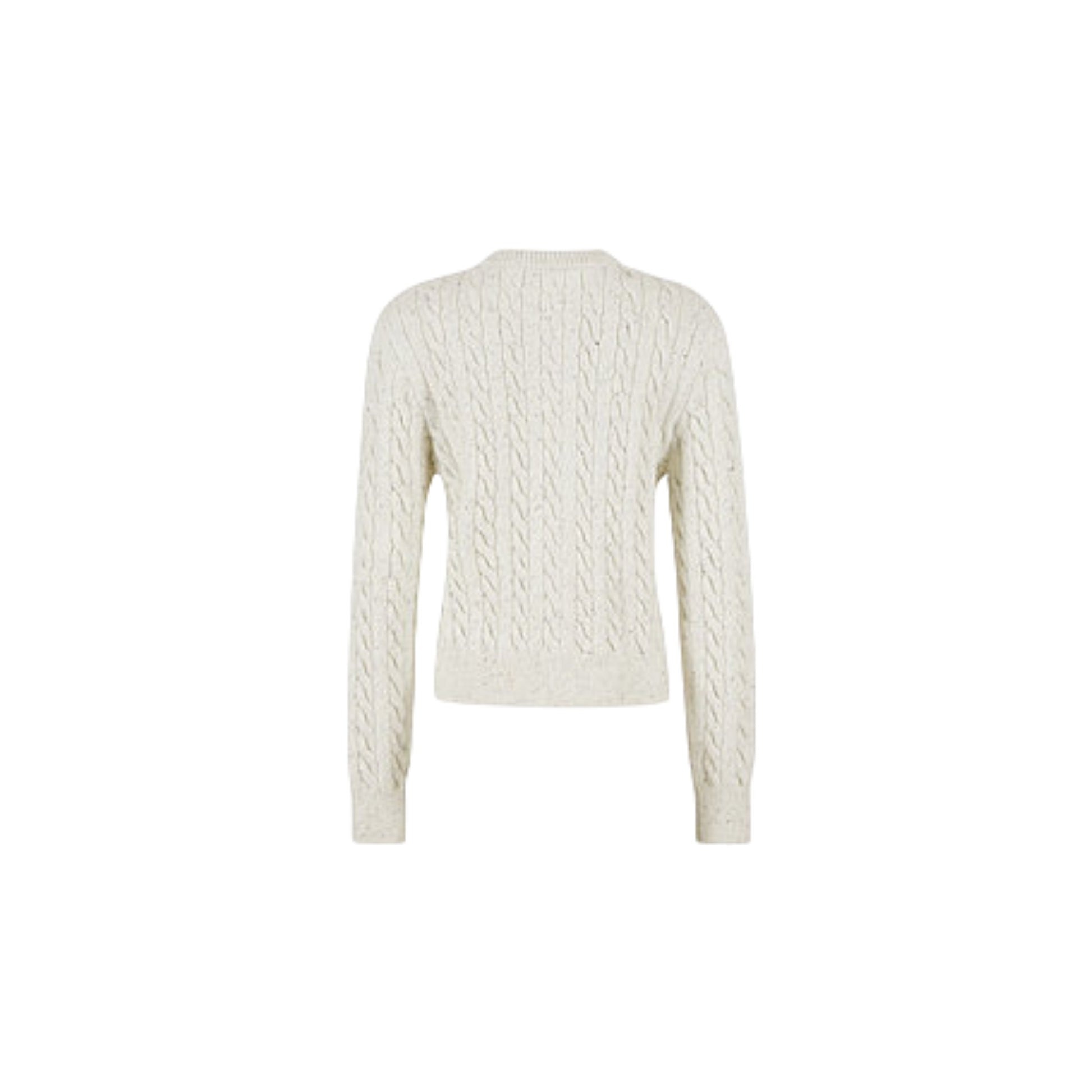 背中まで贅沢に施されたケーブル編みが映える、Fano ケーブルニット カーディガンのバックスタイル。