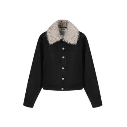 スエードヴィンテージファージャケット - 顔周りを華やかに見せる贅沢なファー襟アップ