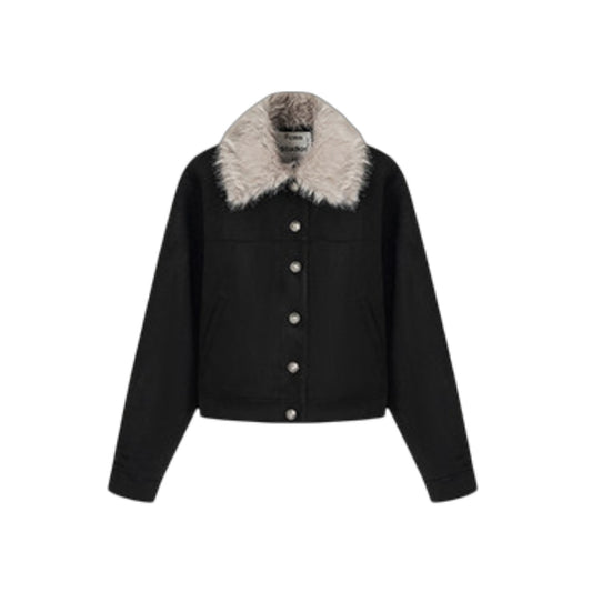 スエードヴィンテージファージャケット - 顔周りを華やかに見せる贅沢なファー襟アップ