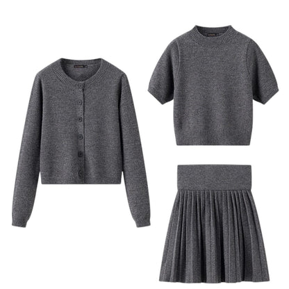 Cardigan short sleeve knit skirt 3 piece setup カーディガン 半袖ニット スカート 3ピース セットアップ