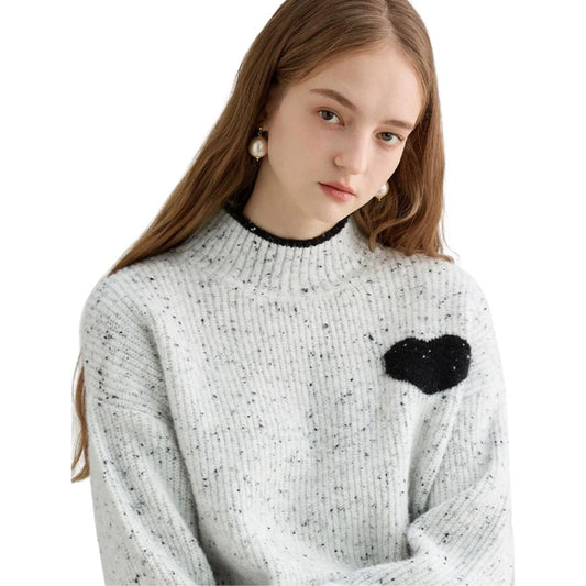 Retro Hi-neck Heart love to stay sweater ハートアップリケ付き セーター