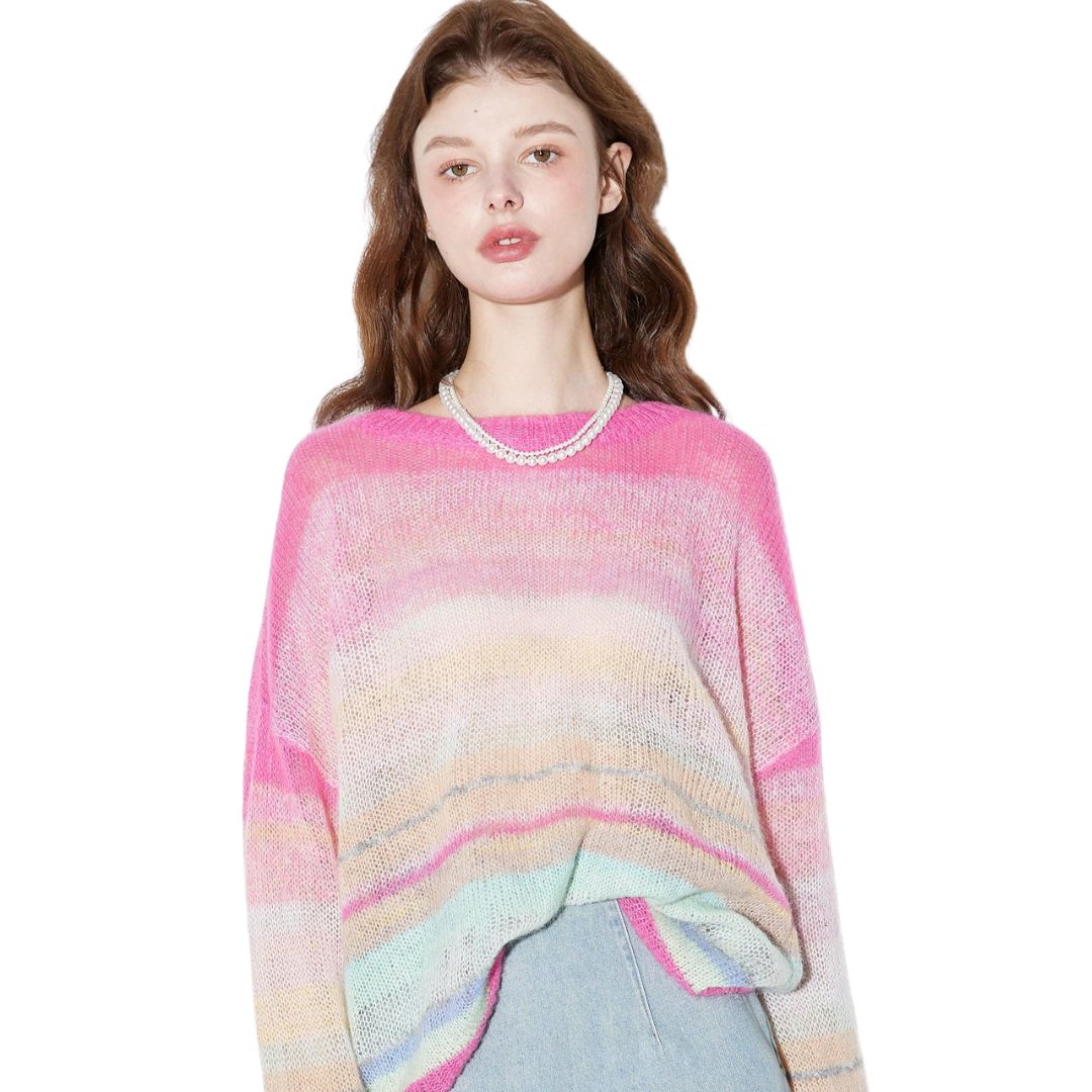 Mohair 11 color mix rainbow striped sweater モヘア 11色ミックスレインボーストライプセーター