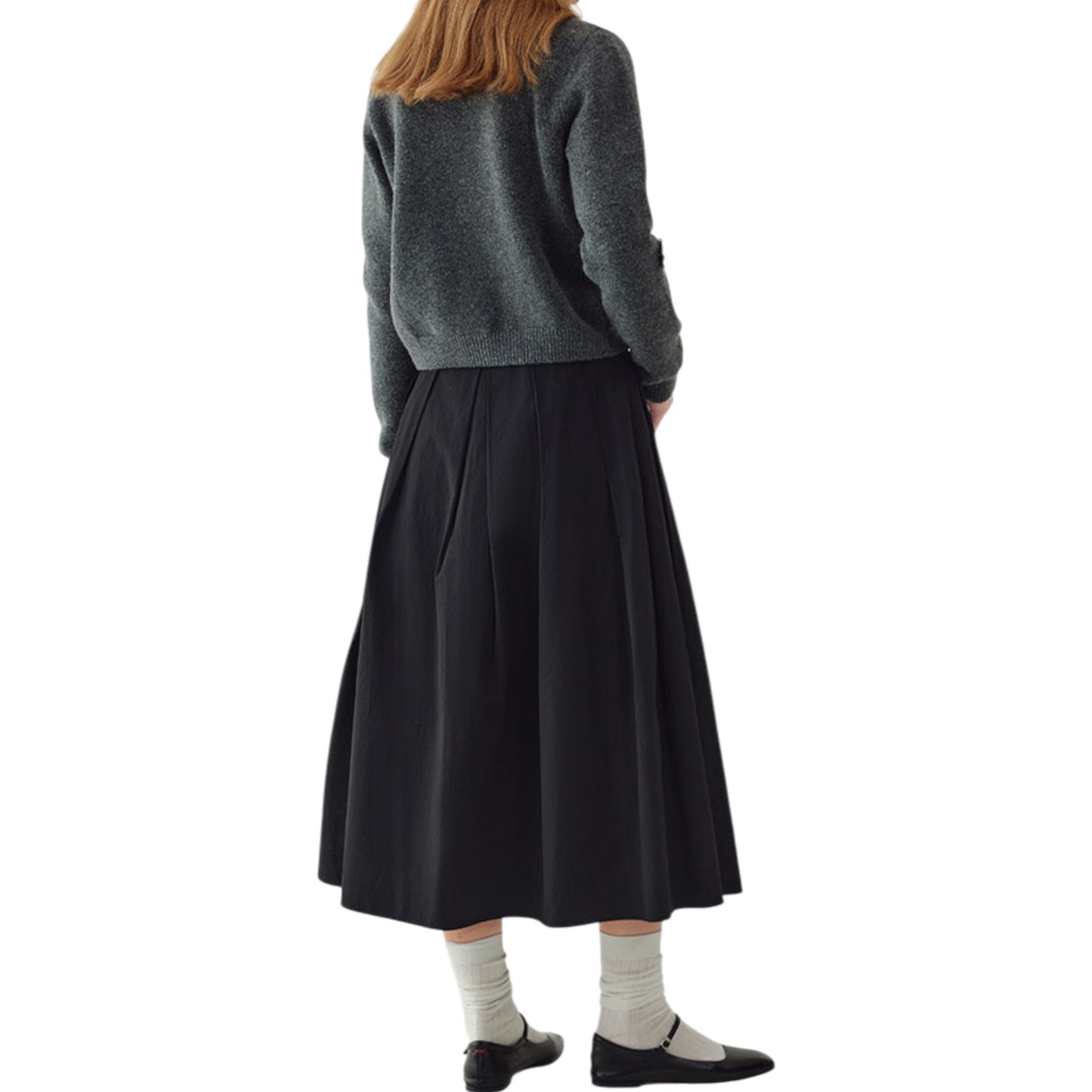 Balletcore Pleated Midi Skirt 後側 - 後ろ姿まで隙のない、洗練されたバックスタイル