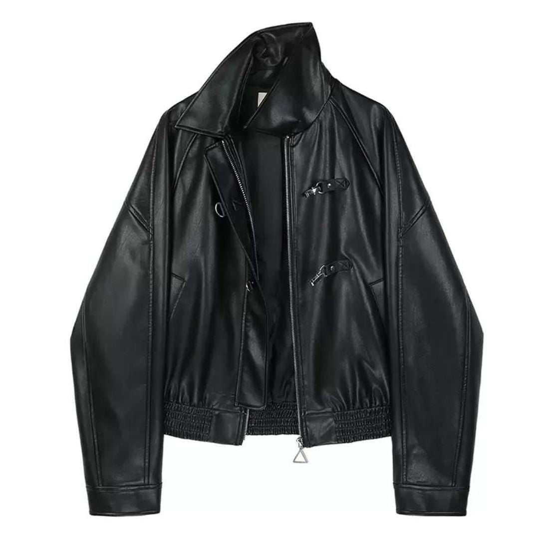 24 MOTORCYCLE LEATHER JACKET バックル付き モーターサイクル レザー調 ジャケット