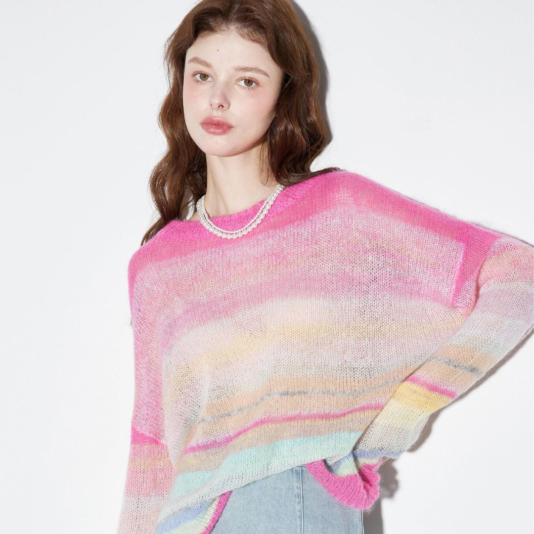 Mohair 11 color mix rainbow striped sweater モヘア 11色ミックスレインボーストライプセーター