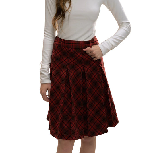 Vintage Red Plaid Wool Check Pleated Skirt ヴィンテージ プリーツ ウール チェック柄スカート