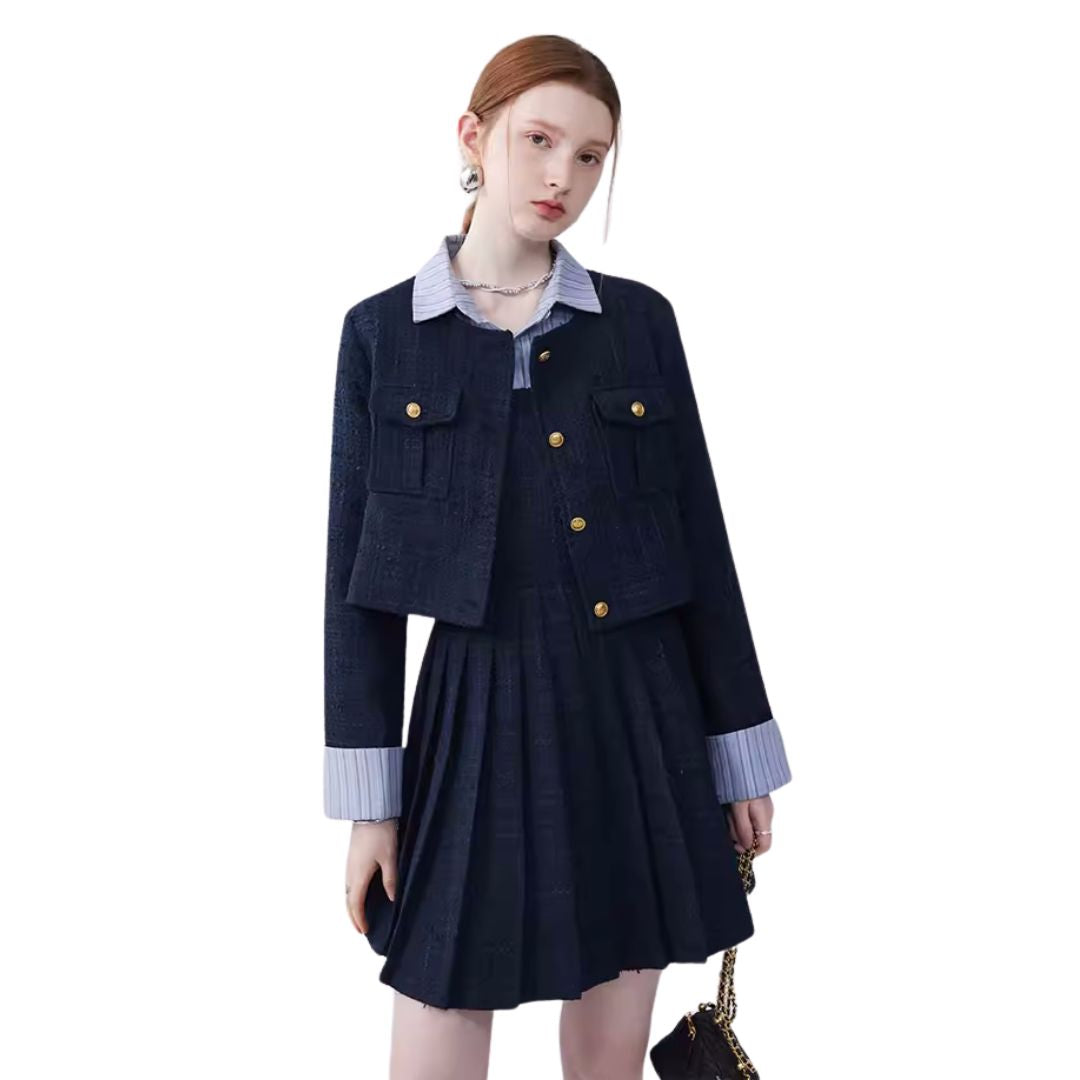 Navy Bicolor Tweed Jacket Dress Set up ネイビーバイカラーツイードジャケット ワンピース セットアップ