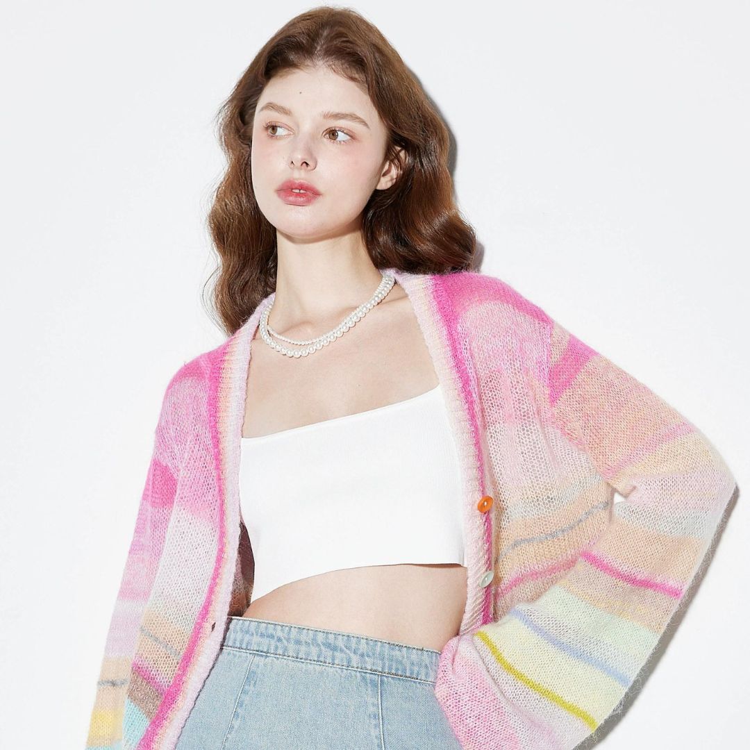 Mohair 11 color mix rainbow striped sweater cardigan モヘア 11色ミックスレインボーストライプセーター カーディガン