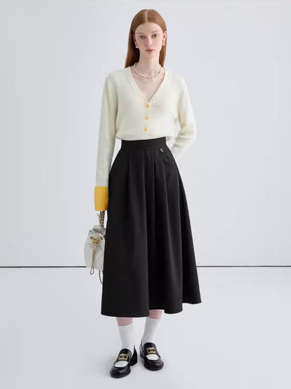 Black half-body skirt female 2024 spring new thin temperament high waist draping A-line umbrella skirt