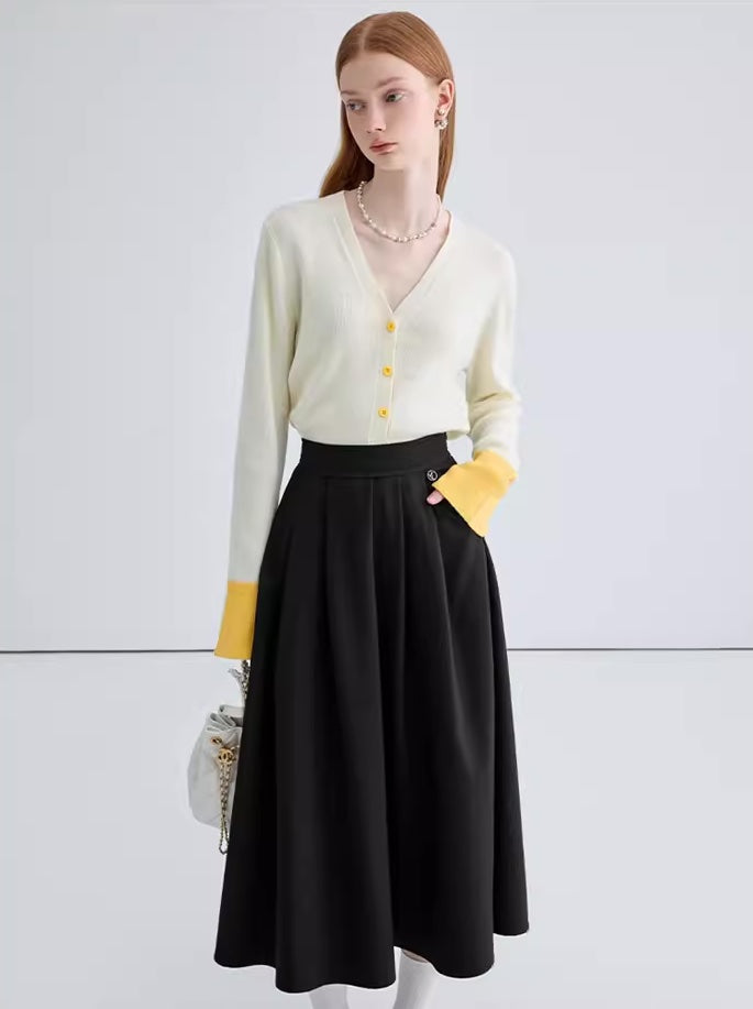 Black half-body skirt female 2024 spring new thin temperament high waist draping A-line umbrella skirt