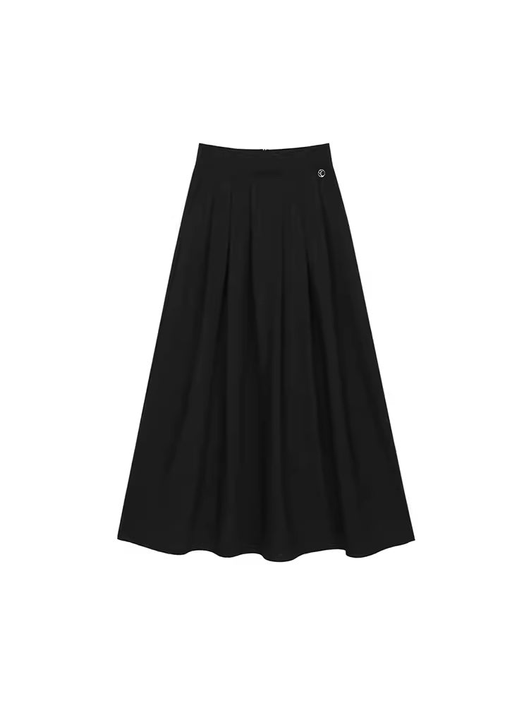 Black half-body skirt female 2024 spring new thin temperament high waist draping A-line umbrella skirt