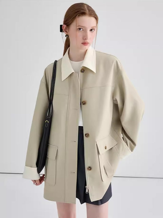 1.25 New [Spring Monologue] clean color combination Leisurely middle section length Simple temperament trench coat