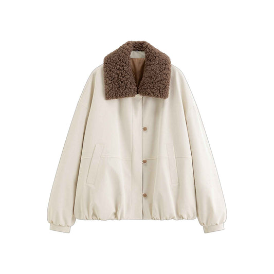 Retro Chic | 着脱式ファー襟 バイカラー ジャケット