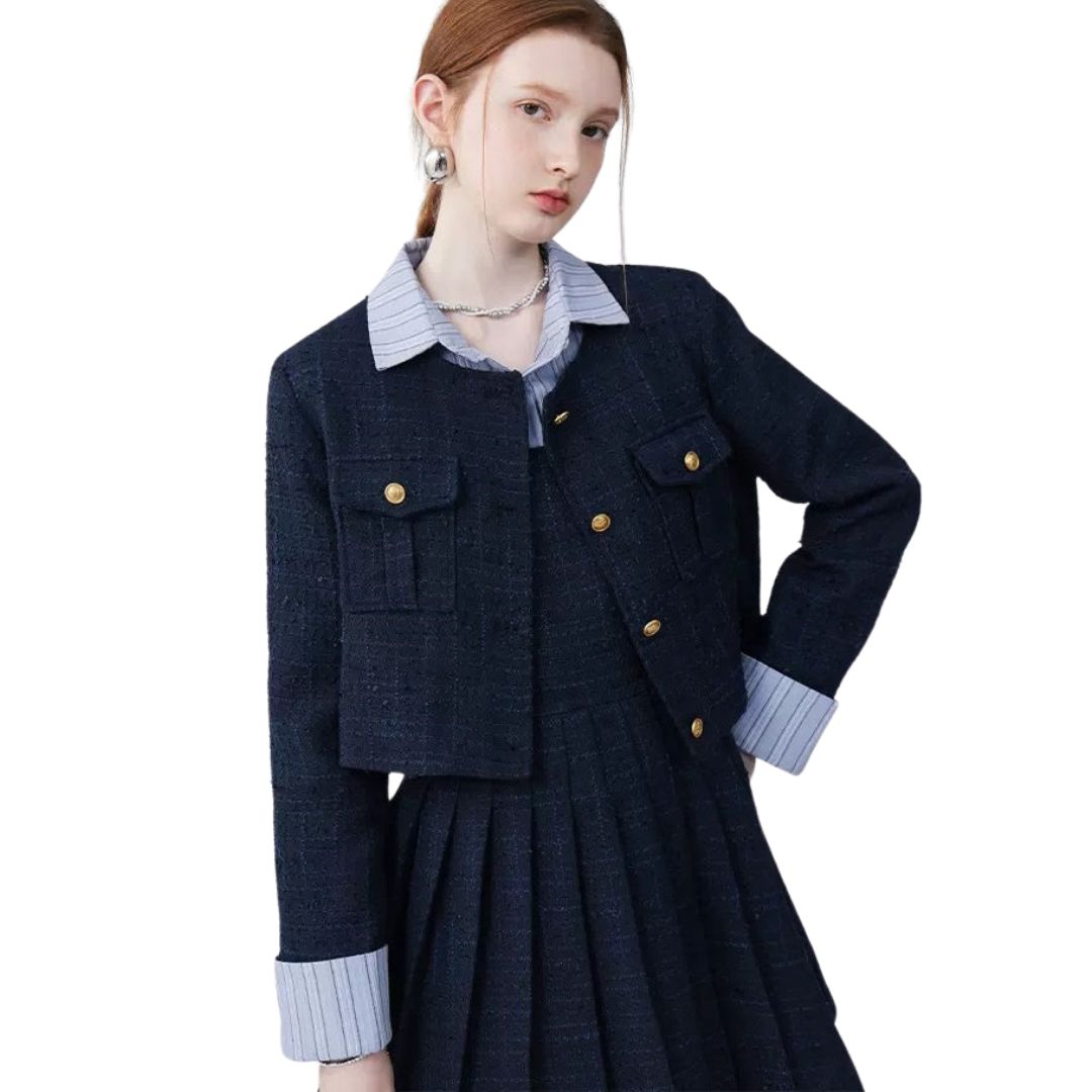 Navy Bicolor Tweed Jacket Dress Set up ネイビーバイカラーツイードジャケット ワンピース セットアップ