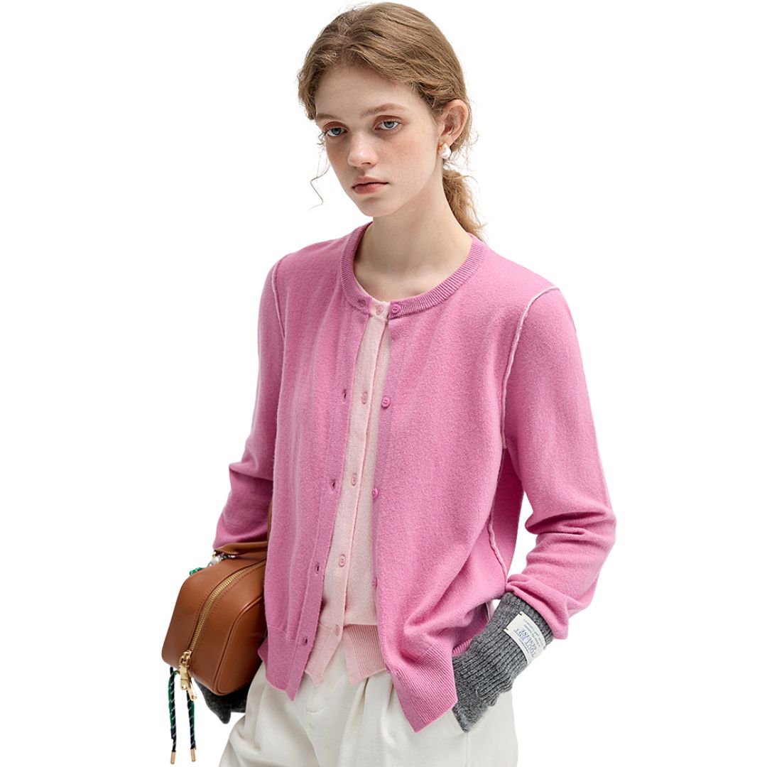 Wool Knit Sweater Women's Fake Two Piece Pink Tops ニット セーター カーディガン レディース フェイクツーピース ピンク トップス