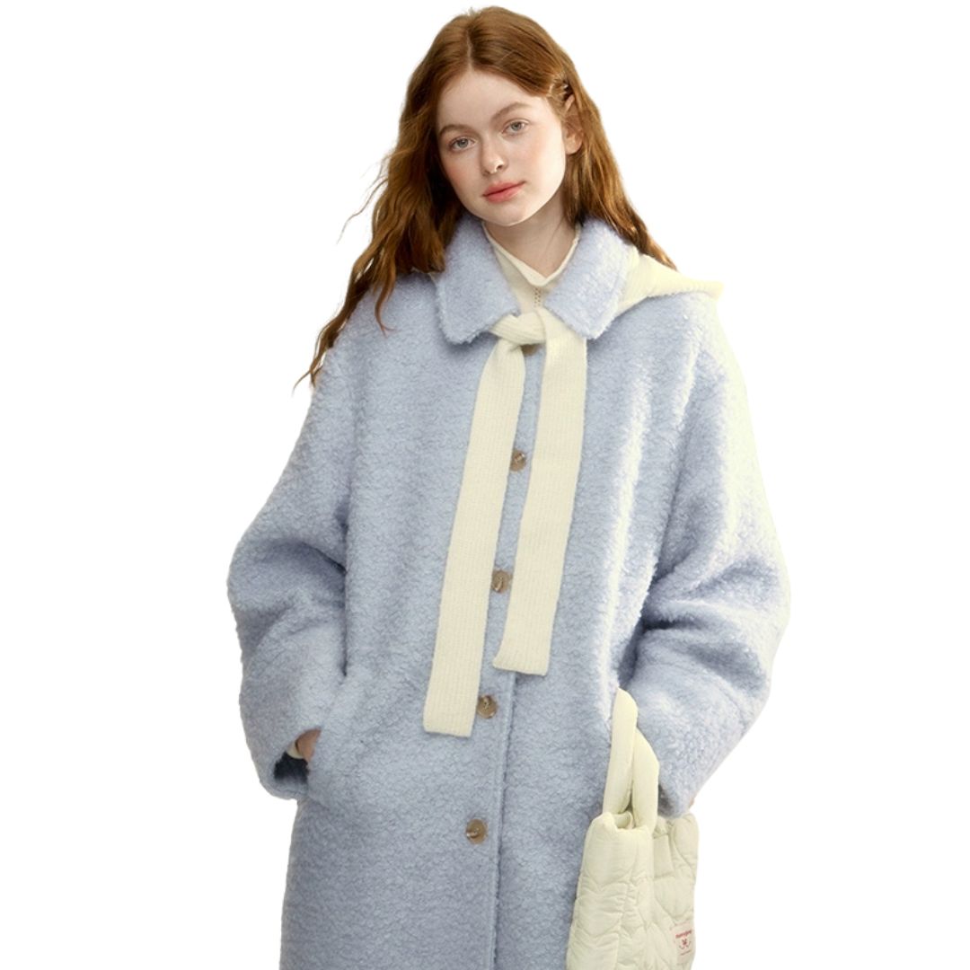 Luxury wool gray blue coat women's autumn new style wool coat ハイクラス ウールグレーブルーコート