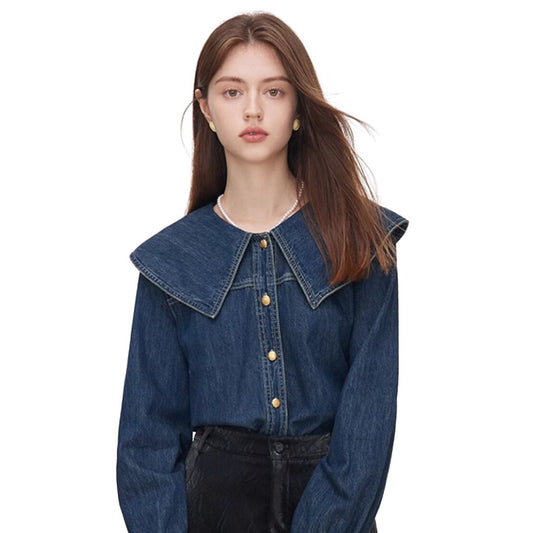 Denim Big Collar Shirt Over Tops デニム ビックカラー シャツ オーバートップス