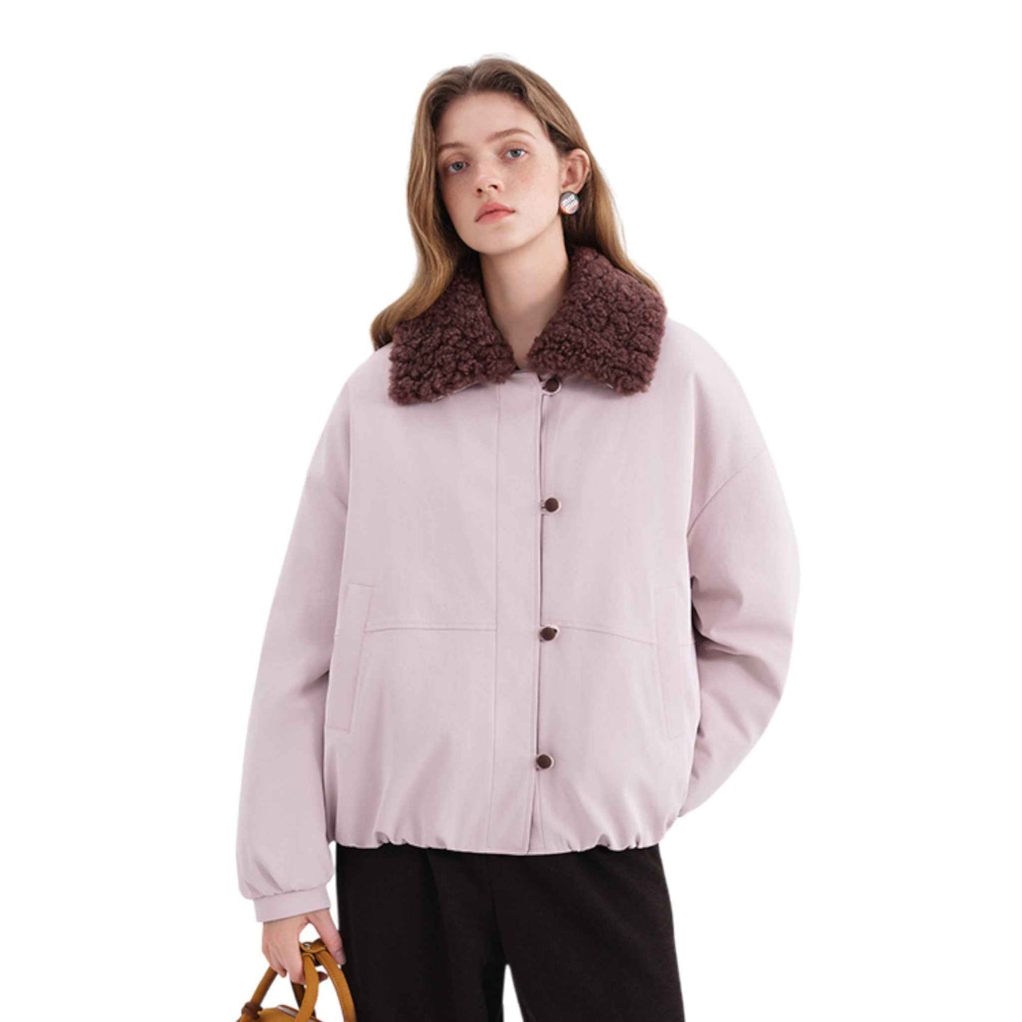 Retro Chic | 着脱式ファー襟 バイカラー ジャケット