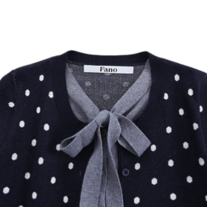 French Retro Polka Dot Bow Knit - 高品質なニット素材と繊細なドット刺繍の質感