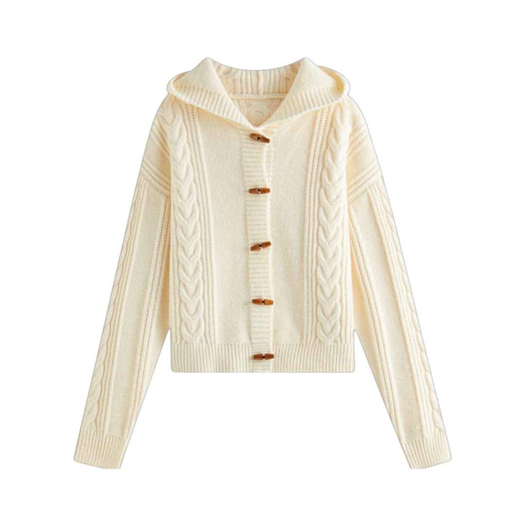 Horn Button Knit Cardigan フード付き ニットカーディガン