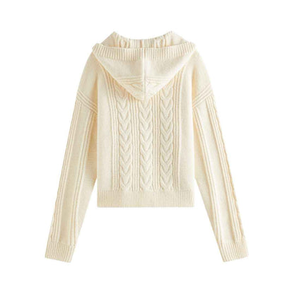 Horn Button Knit Cardigan フード付き ニットカーディガン