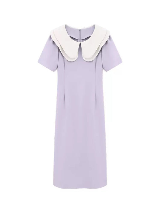 2024SS Big collar A-line long dress ビッグカラー 襟付き Aライン 膝下丈 ロング ワンピース