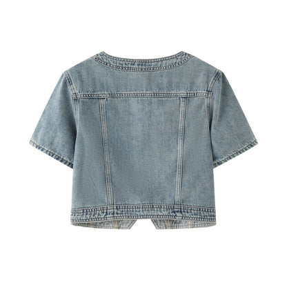 Round Neck Denim Short Sleeve Jacket ラウンドネック　デニム　半袖　ジャケット