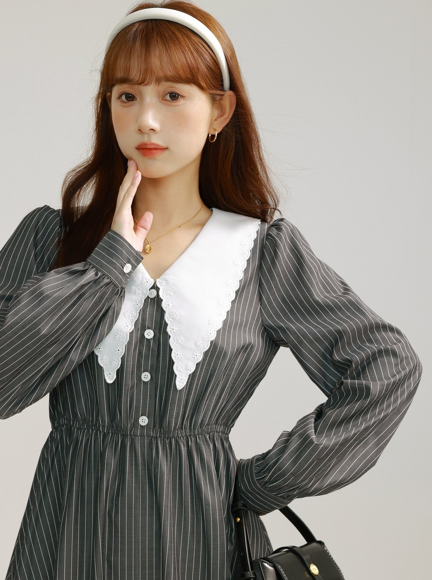 DOLL COLLAR STRIPED DRESS