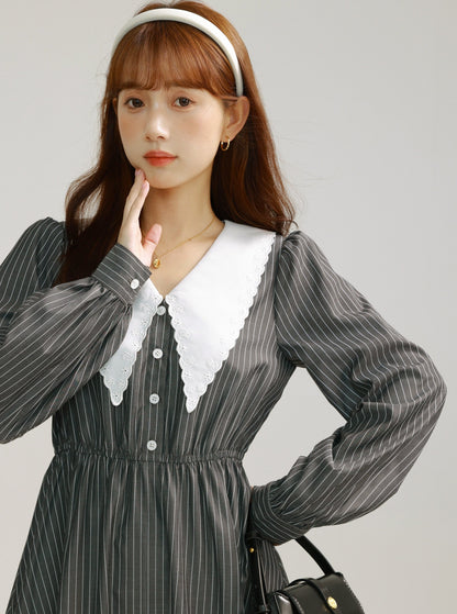 DOLL COLLAR STRIPED DRESS