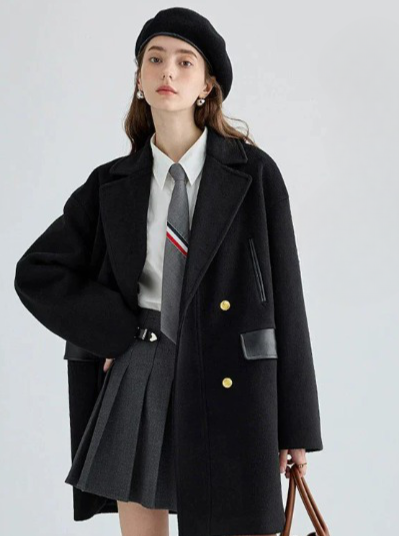 COLLEGE STYLE TWEED DOWN COAT