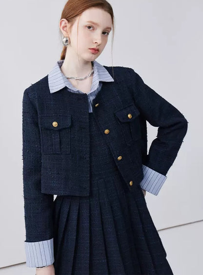 Navy Bicolor Tweed Jacket Dress Set up ネイビーバイカラーツイードジャケット ワンピース セットアップ