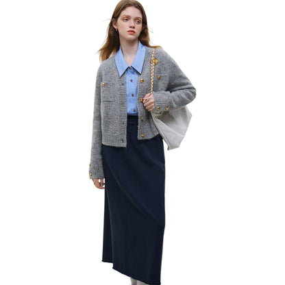 FANSILANEN Xiaoxiangfeng wool Korean style knitted cardigan シャネル風ウール 韓国ニットカーディガン