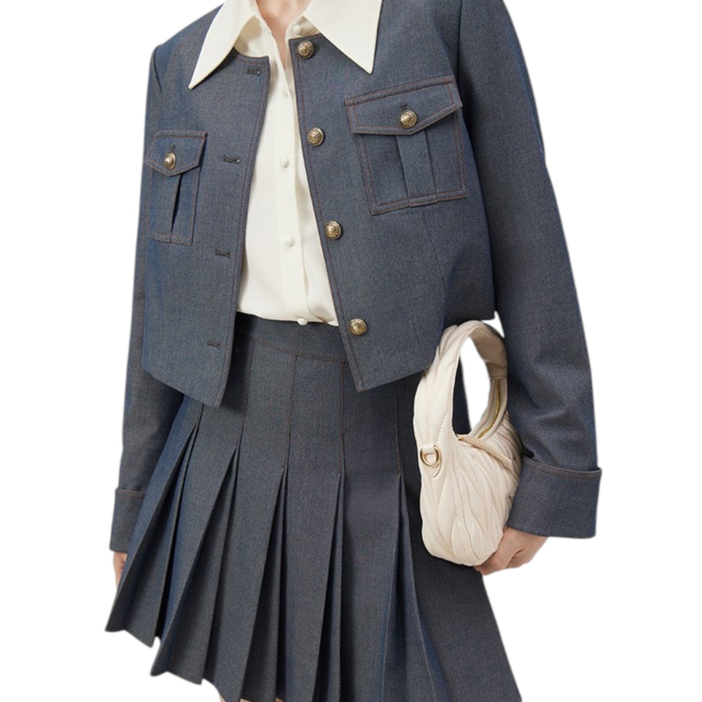 FANSILANEN French short style  jacket imitation denim set フレンチショートスタイル ジャケットイミテーションデニムセット