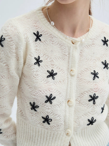 Flower knit wool sweater cardigan フラワー ニット　ウールセーター カーディガン