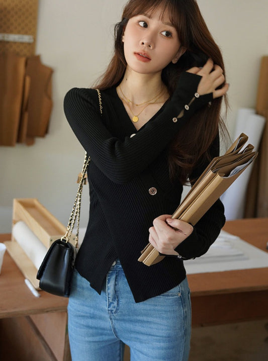 V-NECK LONG SLEEVE BLOUSE