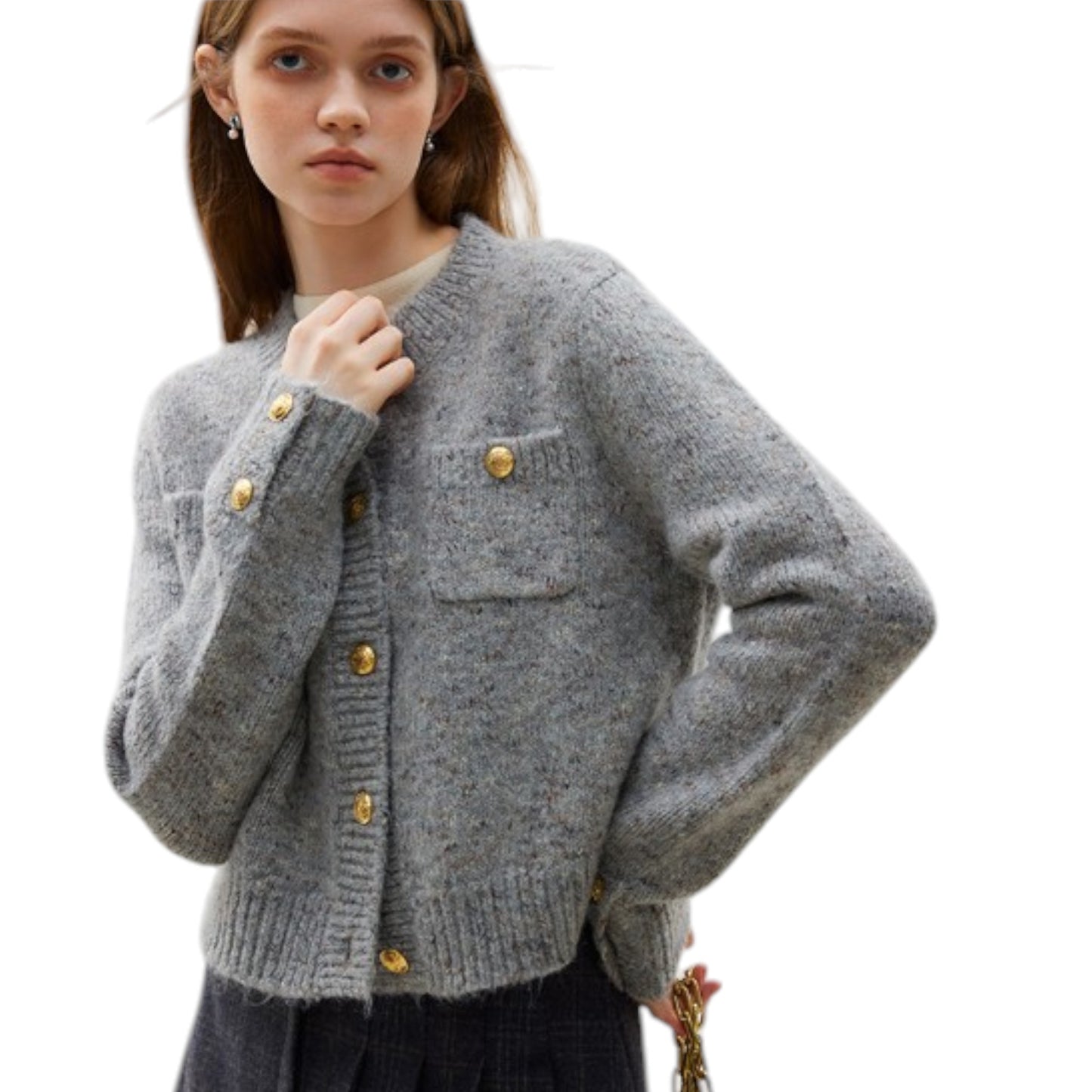 FANSILANEN Xiaoxiangfeng wool Korean style knitted cardigan シャネル風ウール 韓国ニットカーディガン