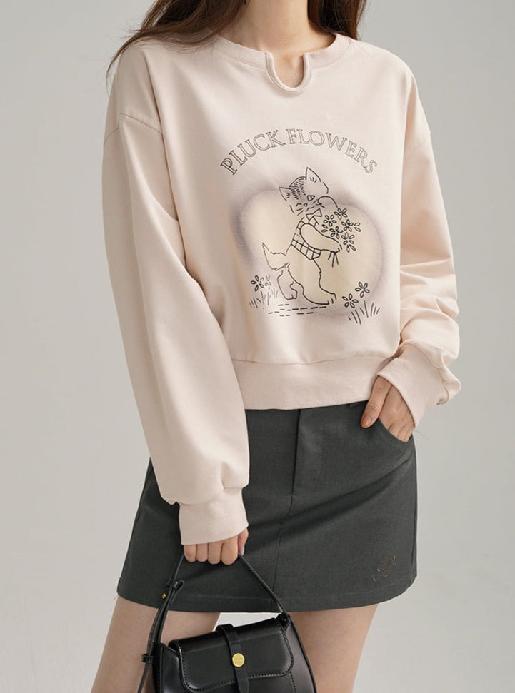 PRINT SHORT SWEATSHIRT