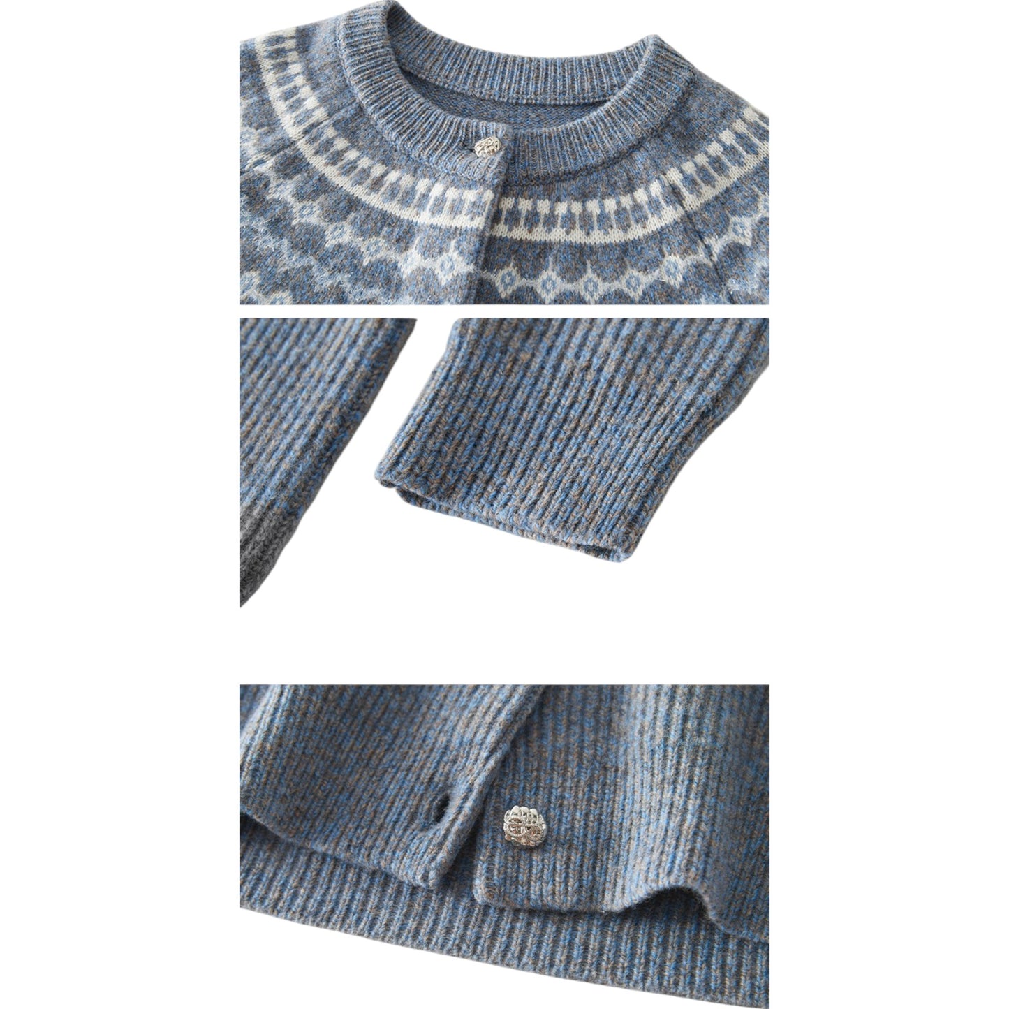 FANSILANEN Vintage Jacquard Round Neck Knitted Cardigan ヴィンテージ ジャカード ラウンドネック ニット カーディガン