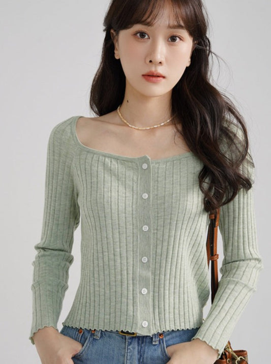 SQUARE NECK WOOL CARDIGAN